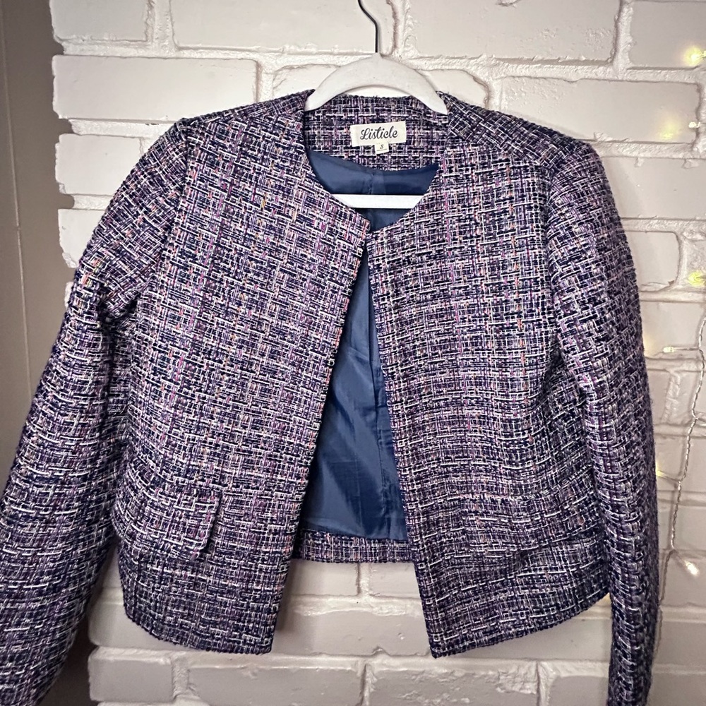 Tweed Blue and Purple Listicle Blazer